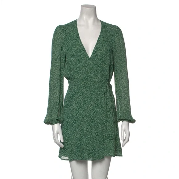 green emerald velvet dress Reformation Green Floral Castalia Long Sleeve Midi Dress  Phoenix Style